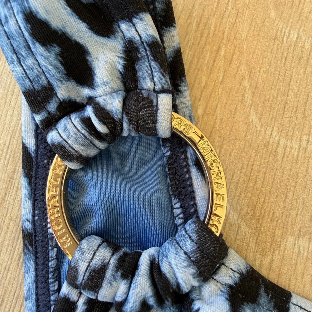 Michael Kors One-Shoulder Blue Leopard One-Piece Swimsuit